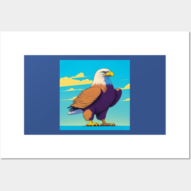 American Bald Eagle against a Bold Blue and Yellow Sky Wall Art by Geminiartstudio